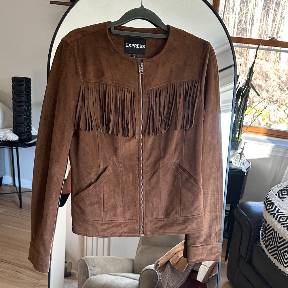 Express Tan Suede Fringe Leather Jacket
